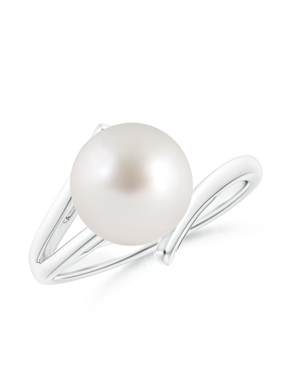 Solitaire South Sea Cultured Pearl Bypass Split Shank Ring in 14K White Gold for Women | June Birthstone, Birthday, Anniversary, Jewelry Gift for Women | Pearl Ring