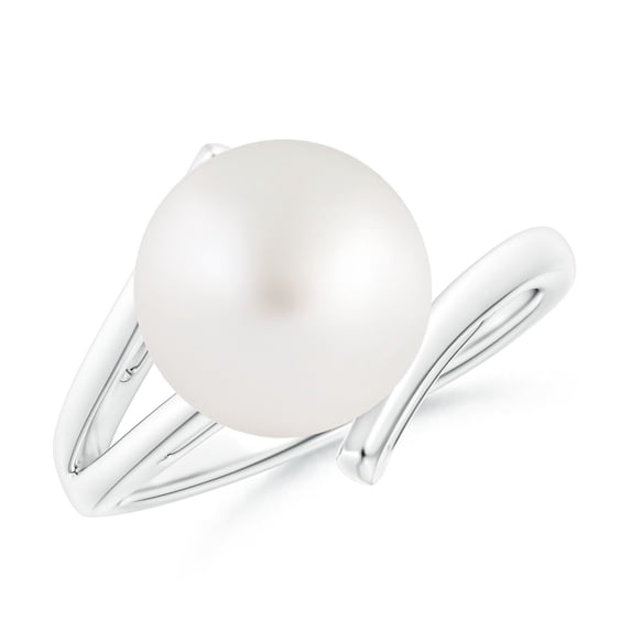 Angara Solitaire South Sea Cultured Pearl Bypass Split Shank Ring in 14K White Gold for Women | June Birthstone Jewelry for Her