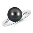 thumbnail image 1 of ANGARA Solitaire Tahitian Cultured Pearl Bypass Ring in 14K White Gold for Women | June Birthstone, Birthday, Anniversary, Jewelry Gift for Women | Pearl Ring, 1 of 9