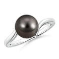 thumbnail image 1 of ANGARA Solitaire Tahitian Cultured Pearl Bypass Ring in 14K White Gold for Women | June Birthstone, Birthday, Anniversary, Jewelry Gift for Women | Pearl Ring, 1 of 8