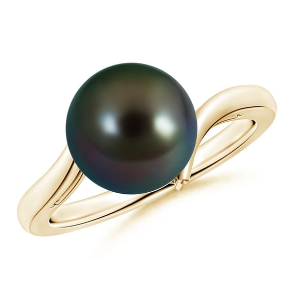 ANGARA Solitaire Tahitian Cultured Pearl Bypass Ring in 14K Yellow Gold for Women | June Birthstone, Birthday, Anniversary, Jewelry Gift for Women | Pearl Ring