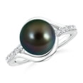 thumbnail image 1 of Angara Solitaire Tahitian Cultured Pearl Bypass Ring with Diamonds in 14K White Gold for Women | June Birthstone Jewelry for Her, 1 of 8