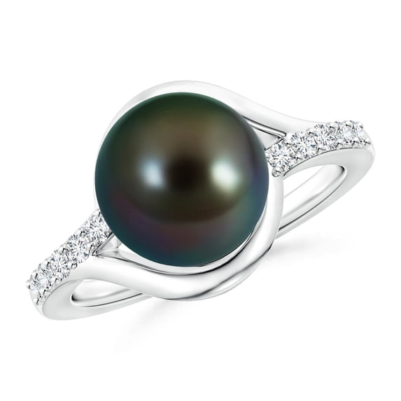 Angara Solitaire Tahitian Cultured Pearl Bypass Ring with Diamonds in 14K White Gold for Women | June Birthstone Jewelry for Her