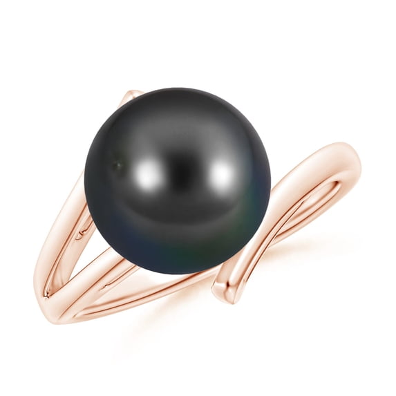 Angara Solitaire Tahitian Cultured Pearl Bypass Split Shank Ring in 14K Rose Gold for Women | June Birthstone Jewelry for Her