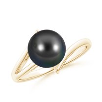 ANGARA Solitaire Tahitian Cultured Pearl Bypass Split Shank Ring in 14K Yellow Gold for Women | June Birthstone, Birthday, Anniversary, Jewelry Gift for Women | Pearl Ring