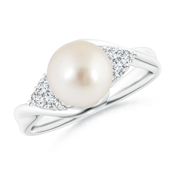 Angara South Sea Cultured Pearl Bypass Ring with Diamond Trio in 14K White Gold for Women | June Birthstone Jewelry for Her