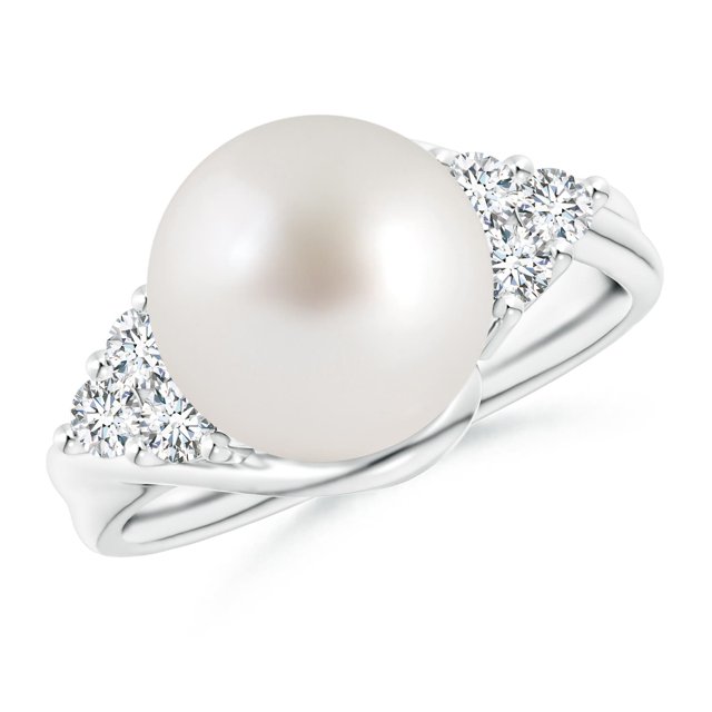 Angara South Sea Cultured Pearl Bypass Ring With Diamond Trio In 