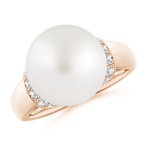 Angara South Sea Cultured Pearl Collar Ring with Diamonds in 14K Rose Gold for Women | June Birthstone Jewelry for Her