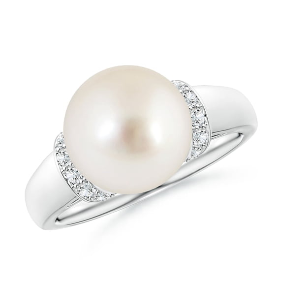 ANGARA South Sea Cultured Pearl Collar Ring with Diamonds in 14K White Gold for Women | June Birthstone, Birthday, Anniversary, Jewelry Gift for Women | Pearl Ring