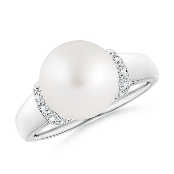 ANGARA South Sea Cultured Pearl Collar Ring with Diamonds in 14K White Gold for Women | June Birthstone, Birthday, Anniversary, Jewelry Gift for Women | Pearl Ring
