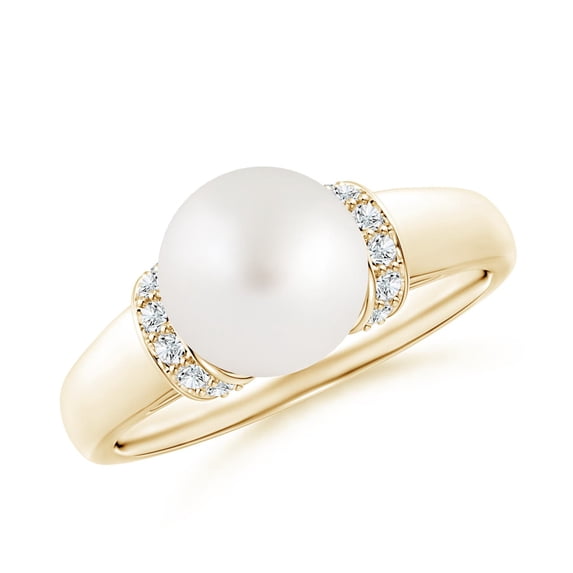 ANGARA South Sea Cultured Pearl Collar Ring with Diamonds in 14K Yellow Gold for Women | June Birthstone, Birthday, Anniversary, Jewelry Gift for Women | Pearl Ring