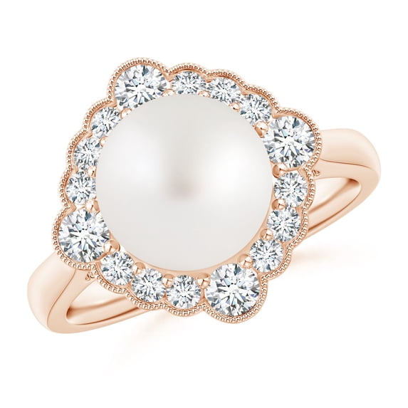 Angara South Sea Cultured Pearl Cushion Halo Engagement Ring in 14K Rose Gold for Women | June Birthstone Jewelry for Her
