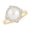 thumbnail image 1 of Angara South Sea Cultured Pearl Cushion Halo Engagement Ring in 14K Yellow Gold for Women | June Birthstone Jewelry for Her, 1 of 8