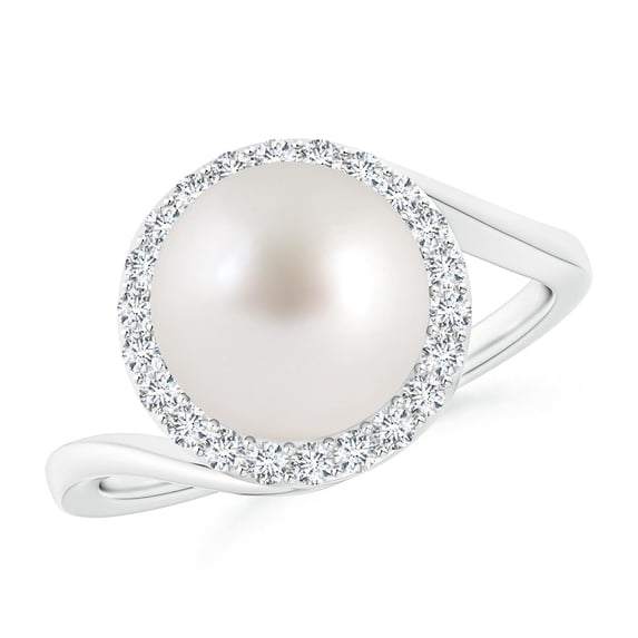 Angara South Sea Cultured Pearl & Diamond Halo Bypass Ring in 14K White Gold for Women | June Birthstone Jewelry for Her