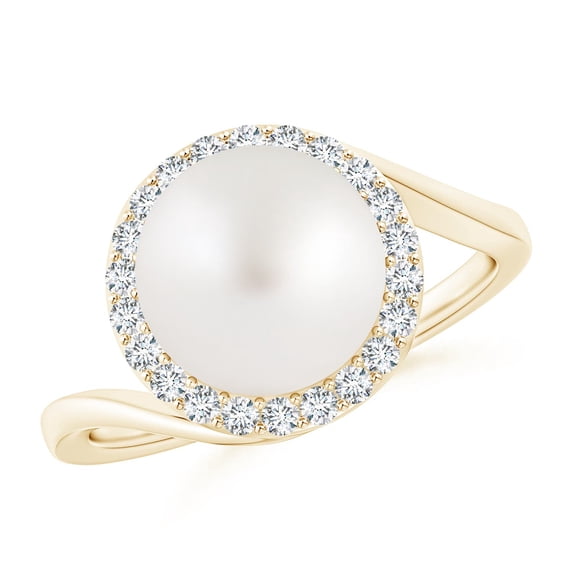 ANGARA South Sea Cultured Pearl & Diamond Halo Bypass Ring in 14K Yellow Gold for Women | June Birthstone, Birthday, Anniversary, Jewelry Gift for Women | Pearl Ring