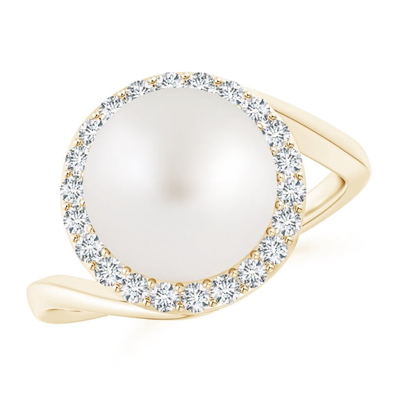 ANGARA South Sea Cultured Pearl & Diamond Halo Bypass Ring in 14K Yellow Gold for Women | June Birthstone, Birthday, Anniversary, Jewelry Gift for Women | Pearl Ring