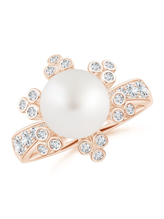 South Sea Cultured Pearl Flower Ring with Diamonds in 14K Rose Gold for Women | June Birthstone, Birthday, Anniversary, Jewelry Gift for Women | Pearl Ring