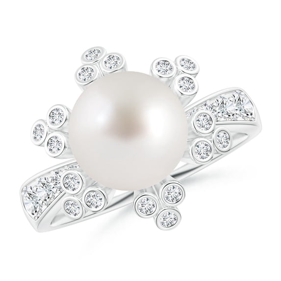 ANGARA South Sea Cultured Pearl Flower Ring with Diamonds in 14K White Gold for Women | June Birthstone, Birthday, Anniversary, Jewelry Gift for Women | Pearl Ring