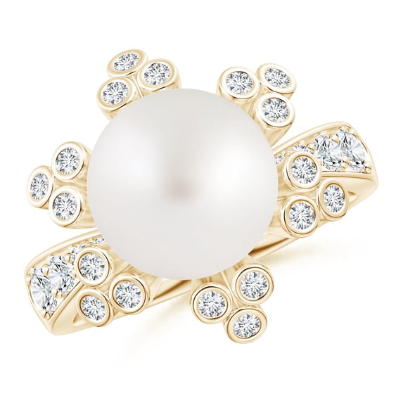 ANGARA South Sea Cultured Pearl Flower Ring with Diamonds in 14K Yellow Gold for Women | June Birthstone, Birthday, Anniversary, Jewelry Gift for Women | Pearl Ring