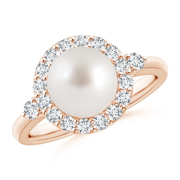 ANGARA South Sea Cultured Pearl Halo Engagement Ring in 14K Rose Gold for Women | June Birthstone, Birthday, Anniversary, Jewelry Gift for Women | Pearl Ring