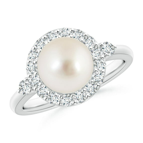 ANGARA South Sea Cultured Pearl Halo Engagement Ring in Platinum for Women | June Birthstone, Birthday, Anniversary, Jewelry Gift for Women | Pearl Ring