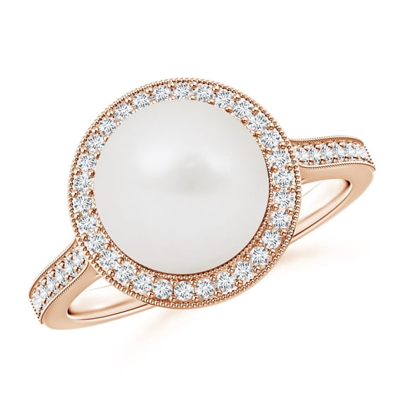 Angara South Sea Cultured Pearl Halo Ring with Milgrain in 14K Rose Gold for Women | June Birthstone Jewelry for Her