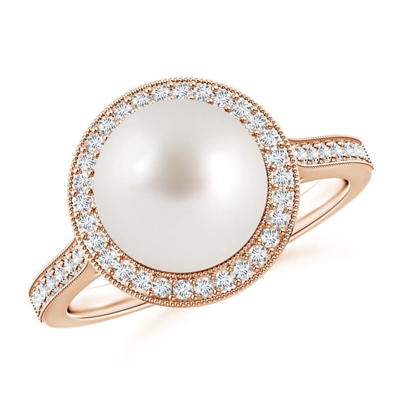 ANGARA South Sea Cultured Pearl Halo Ring with Milgrain in 14K Rose Gold for Women | June Birthstone, Birthday, Anniversary, Jewelry Gift for Women | Pearl Ring