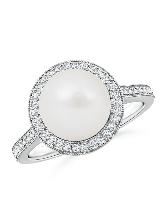 South Sea Cultured Pearl Halo Ring with Milgrain in 14K White Gold for Women | June Birthstone, Birthday, Anniversary, Jewelry Gift for Women | Pearl Ring