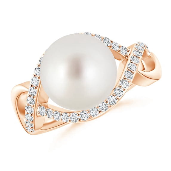 Angara South Sea Cultured Pearl Infinity Ring with Diamonds in 14K Rose Gold for Women | June Birthstone Jewelry for Her