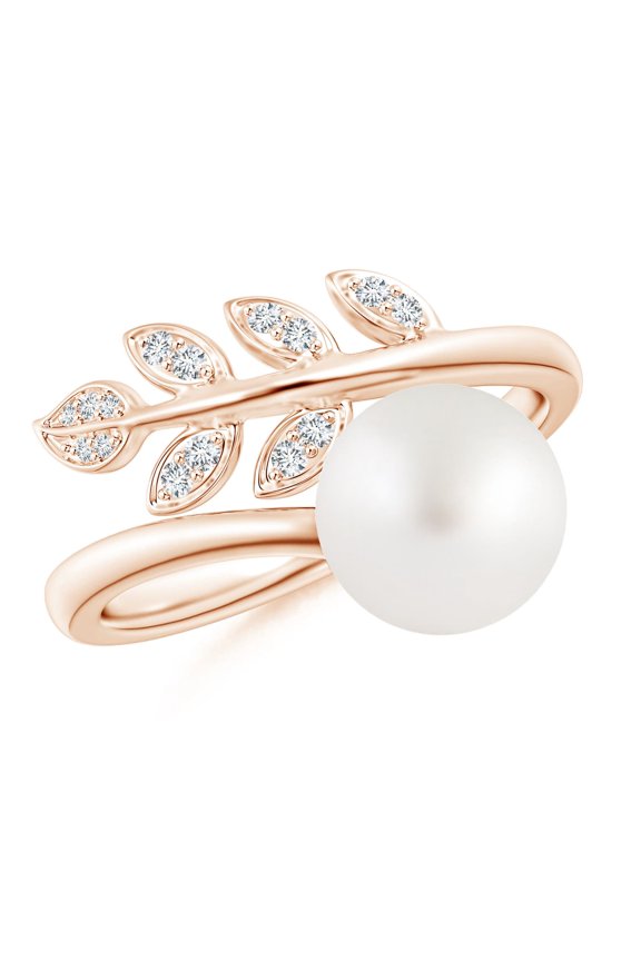 South Sea Cultured Pearl Olive Leaf Wrap Ring in 14K Rose Gold for Women | June Birthstone, Birthday, Anniversary, Jewelry Gift for Women | Pearl Ring