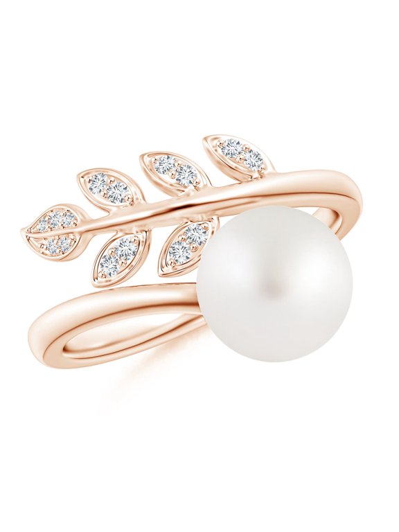 South Sea Cultured Pearl Olive Leaf Wrap Ring in 14K Rose Gold for Women | June Birthstone, Birthday, Anniversary, Jewelry Gift for Women | Pearl Ring