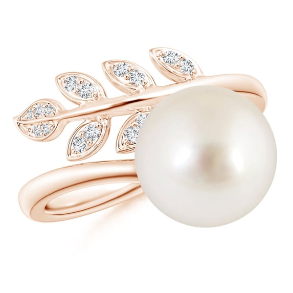 ANGARA South Sea Cultured Pearl Olive Leaf Wrap Ring in 14K Rose Gold for Women | June Birthstone, Birthday, Anniversary, Jewelry Gift for Women | Pearl Ring