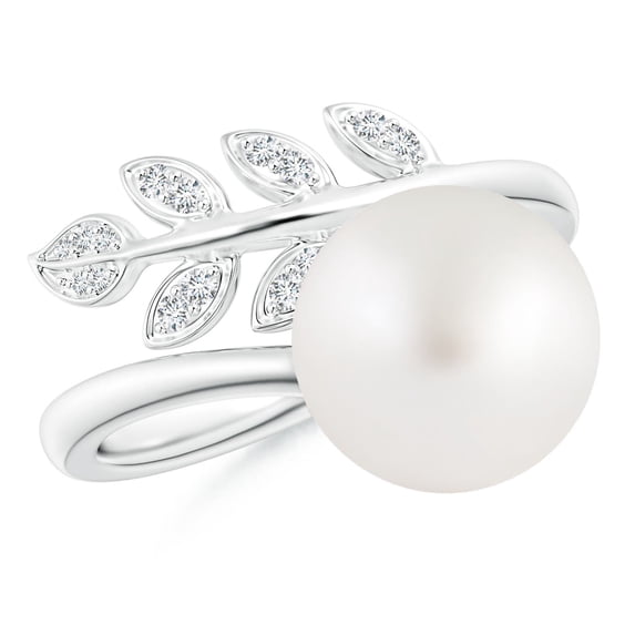ANGARA South Sea Cultured Pearl Olive Leaf Wrap Ring in 14K White Gold for Women | June Birthstone, Birthday, Anniversary, Jewelry Gift for Women | Pearl Ring