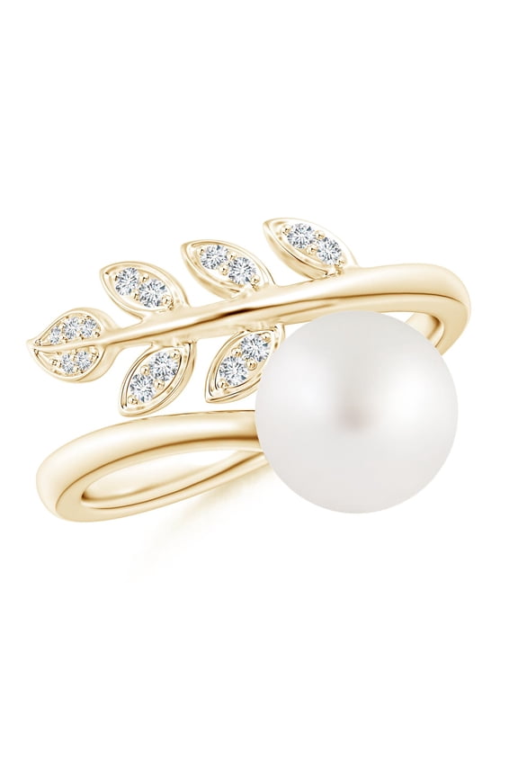 South Sea Cultured Pearl Olive Leaf Wrap Ring in 14K Yellow Gold for Women | June Birthstone, Birthday, Anniversary, Jewelry Gift for Women | Pearl Ring