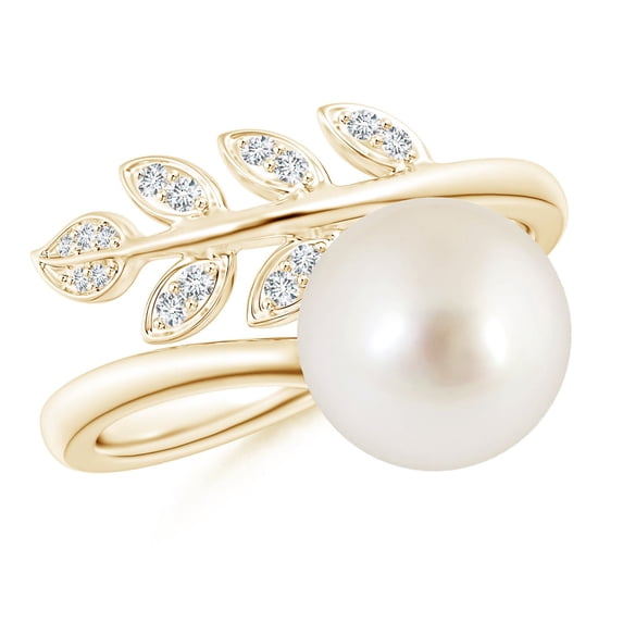 ANGARA South Sea Cultured Pearl Olive Leaf Wrap Ring in 14K Yellow Gold for Women | June Birthstone, Birthday, Anniversary, Jewelry Gift for Women | Pearl Ring