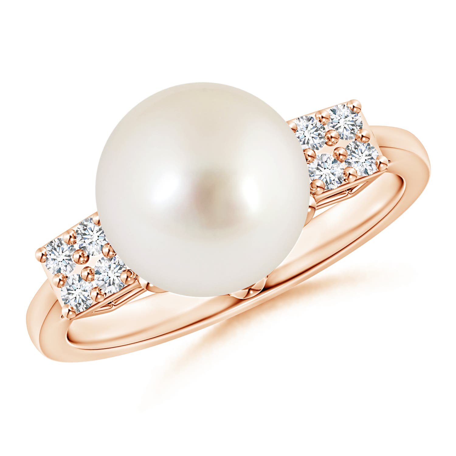 Angara South Sea Cultured Pearl Ring with Cluster Diamonds in 14K Rose ...