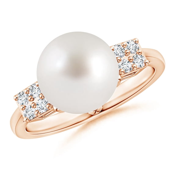 ANGARA South Sea Cultured Pearl Ring with Cluster Diamonds in 14K Rose Gold for Women | June Birthstone, Birthday, Anniversary, Jewelry Gift for Women | Pearl Ring