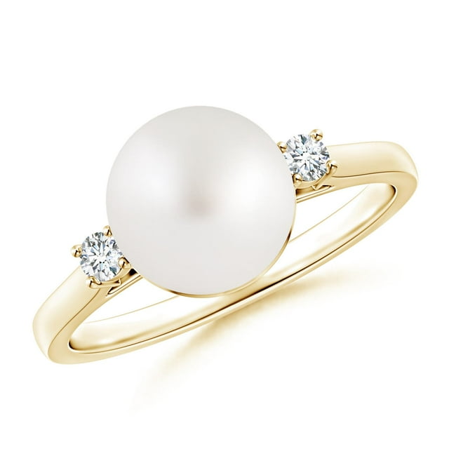 Angara South Sea Cultured Pearl Ring with Diamond Accents in 14K Yellow ...