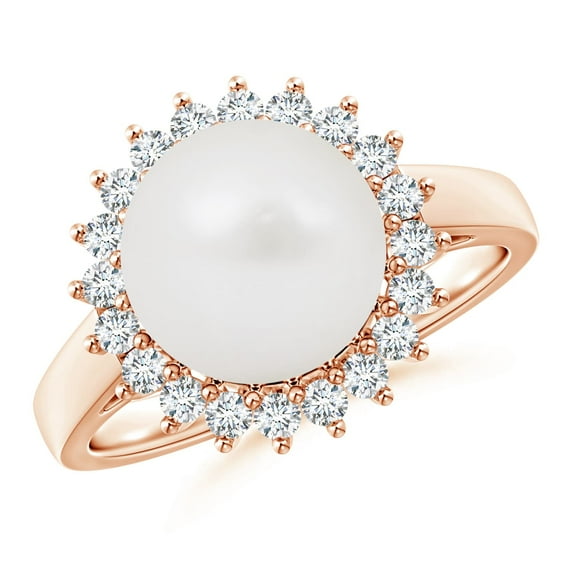 Angara South Sea Cultured Pearl Ring with Floral Halo in 14K Rose Gold for Women | June Birthstone Jewelry for Her