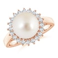 thumbnail image 1 of Angara South Sea Cultured Pearl Ring with Floral Halo in 14K Rose Gold for Women | June Birthstone Jewelry for Her, 1 of 8