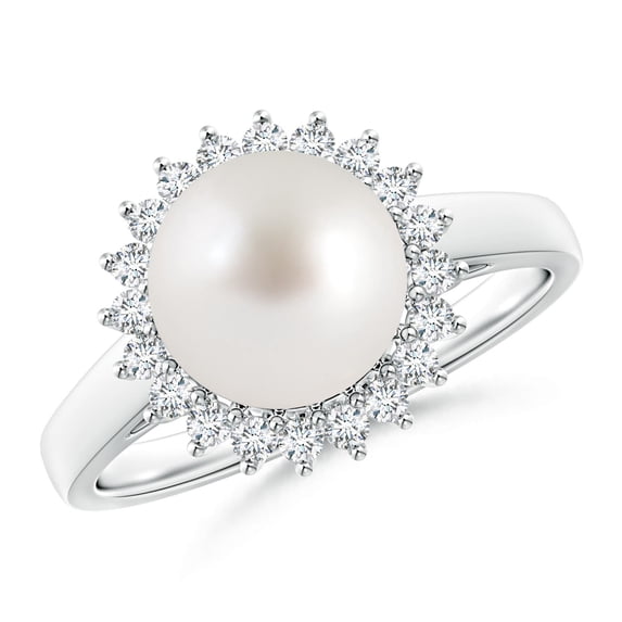 Angara South Sea Cultured Pearl Ring with Floral Halo in 14K White Gold for Women | June Birthstone Jewelry for Her