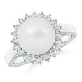 thumbnail image 1 of ANGARA South Sea Cultured Pearl Ring with Floral Halo in 14K White Gold for Women | June Birthstone, Birthday, Anniversary, Jewelry Gift for Women | Pearl Ring, 1 of 8