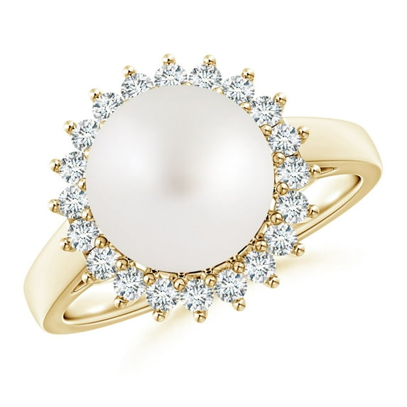 ANGARA South Sea Cultured Pearl Ring with Floral Halo in 14K Yellow Gold for Women | June Birthstone, Birthday, Anniversary, Jewelry Gift for Women | Pearl Ring