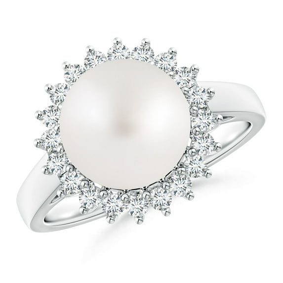 ANGARA South Sea Cultured Pearl Ring with Floral Halo in 925 Sterling Silver for Women | June Birthstone, Birthday, Anniversary, Jewelry Gift for Women | Pearl Ring