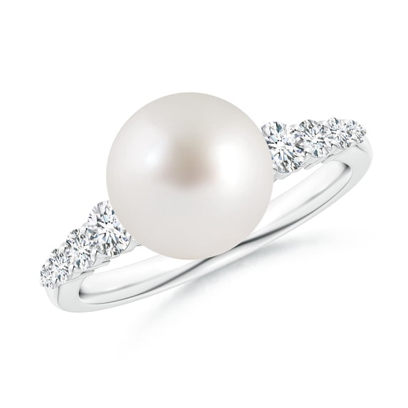 ANGARA South Sea Cultured Pearl Ring with Graduated Diamonds in 14K White Gold for Women | June Birthstone, Birthday, Anniversary, Jewelry Gift for Women | Pearl Ring