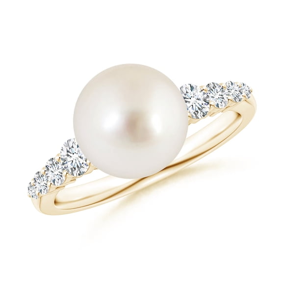 Angara South Sea Cultured Pearl Ring with Graduated Diamonds in 14K Yellow Gold for Women | June Birthstone Jewelry for Her