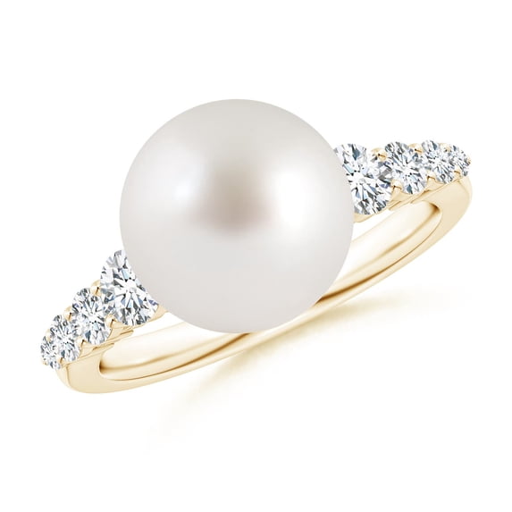 ANGARA South Sea Cultured Pearl Ring with Graduated Diamonds in 14K Yellow Gold for Women | June Birthstone, Birthday, Anniversary, Jewelry Gift for Women | Pearl Ring