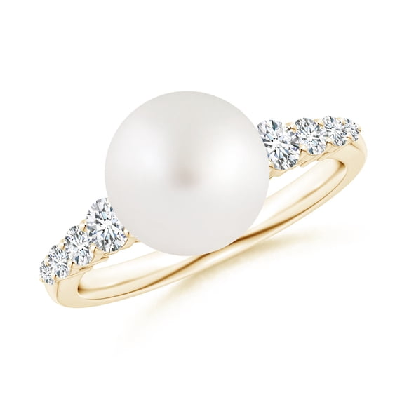 ANGARA South Sea Cultured Pearl Ring with Graduated Diamonds in 14K Yellow Gold for Women | June Birthstone, Birthday, Anniversary, Jewelry Gift for Women | Pearl Ring