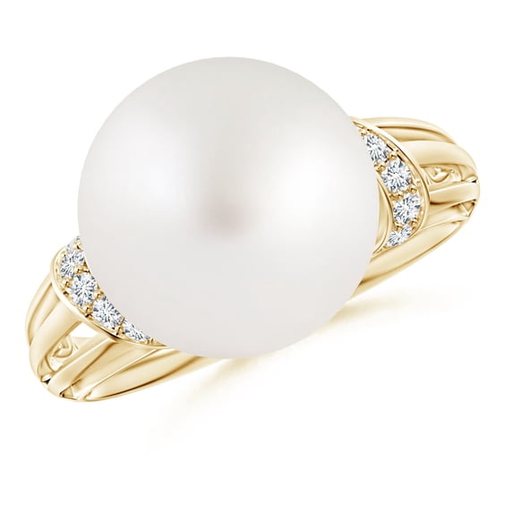 ANGARA South Sea Cultured Pearl Ring with Pave-Set Diamonds in 14K Yellow Gold for Women | June Birthstone, Birthday, Anniversary, Jewelry Gift for Women | Pearl Ring