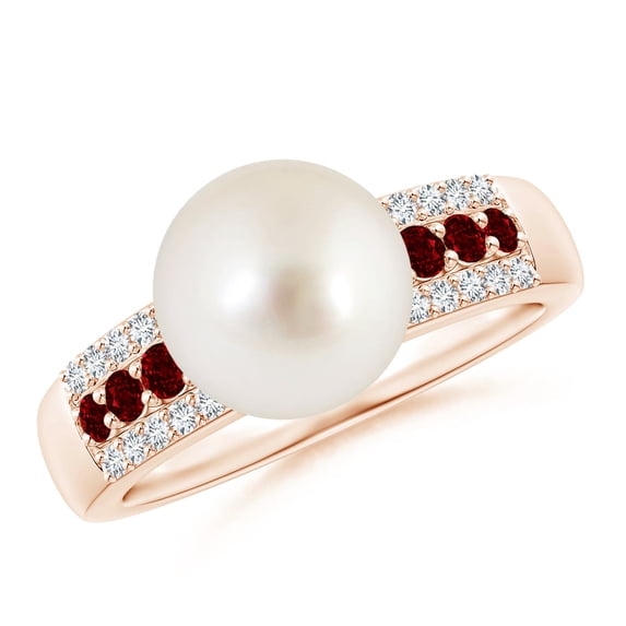 ANGARA South Sea Cultured Pearl Ring with Rubies in 14K Rose Gold for Women | June Birthstone, Birthday, Anniversary, Jewelry Gift for Women | Pearl Ring